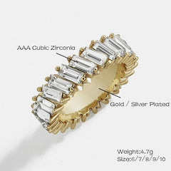 Stylish Baguette Cubic Zirconia Gold Band Ring Women Gift