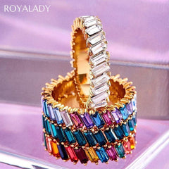 Stylish Baguette Cubic Zirconia Gold Band Ring Women Gift