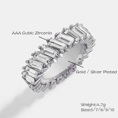 Stylish Baguette Cubic Zirconia Silver Band Ring Women Gift