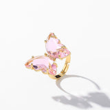 Butterfly Stylish Daily Party Gold Crystal Ring Free Size For Women