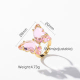 Butterfly Stylish Daily Party Gold Crystal Ring Free Size For Women