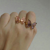 Butterfly Stylish Daily Party Gold Crystal Ring Free Size For Women