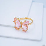 Butterfly Stylish Daily Party Gold Crystal Ring Free Size For Women