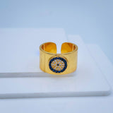 Evil Eye Blue 18K Gold Stylish Daily Party Cz Ring Free Size For Women
