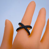 Stylish Cross Black Spinal Gold Adjustable Free Size Band Ring Women Gift