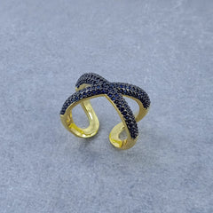 Stylish Cross Black Spinal Gold Adjustable Free Size Band Ring Women Gift