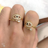 Evil Eye Black Gold Cubic Zirconia Adjustable Free Size Band Ring Women Gift