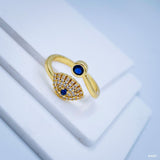 Evil Eye Blue Gold Cubic Zirconia Adjustable Free Size Band Ring Women Gift