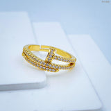 Gold Cubic Zirconia Adjustable Free Size Band Ring Women Gift
