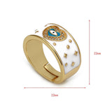 Heart Evil Eye White Enamel Gold Adjustable Free Size Band Ring Women Gift
