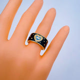 Heart Evil Eye White Enamel Gold Adjustable Free Size Band Ring Women Gift