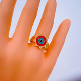Sun Evil Eye White Enamel Gold Adjustable Free Size Band Ring Women Gift