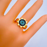 Sun Evil Eye White Enamel Gold Adjustable Free Size Band Ring Women Gift