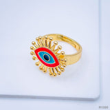 Flower Evil Eye White Enamel Gold Adjustable Free Size Band Ring Women Gift