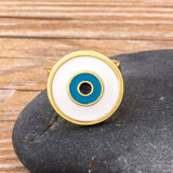 Round Evil Eye White Enamel Gold Adjustable Free Size Band Ring Women Gift