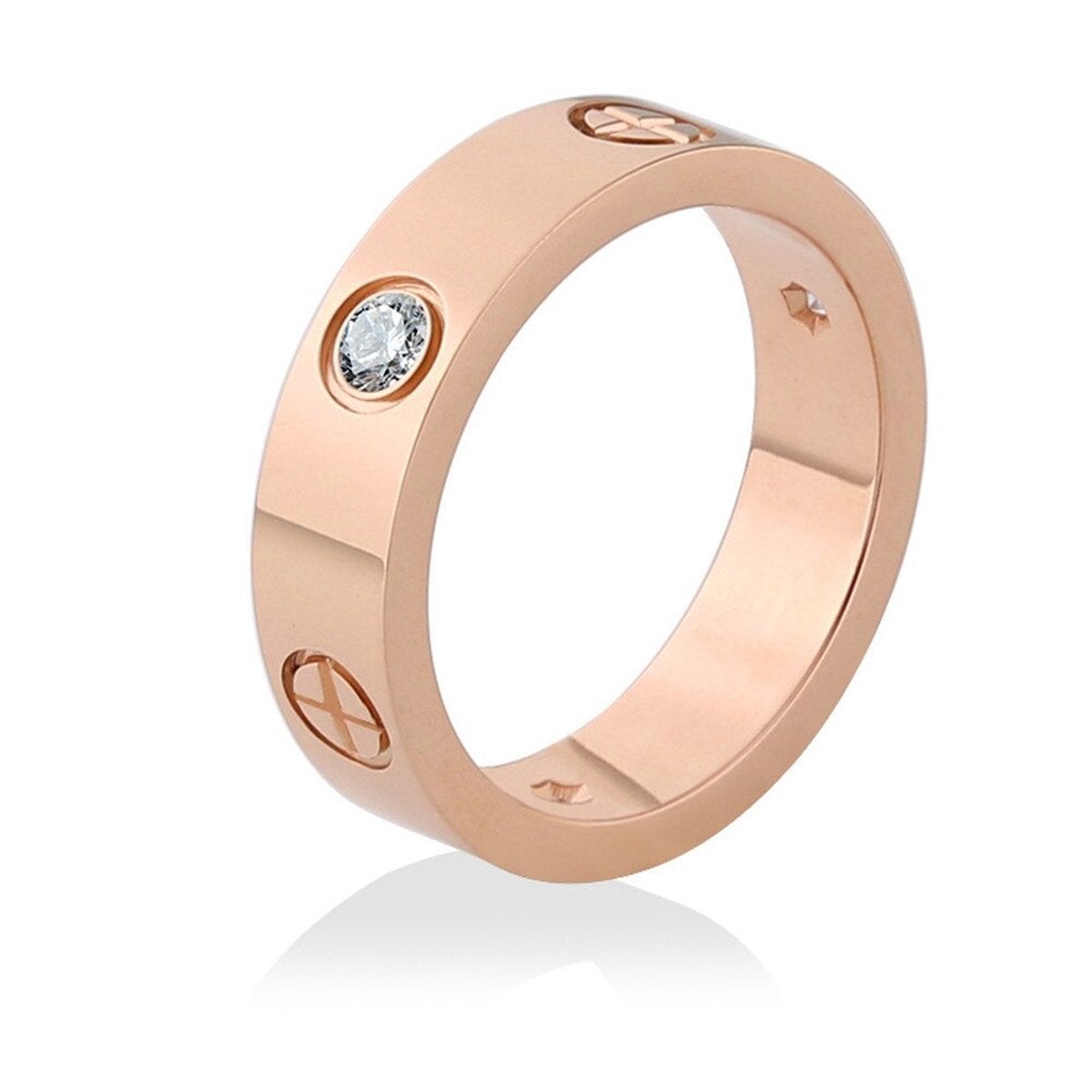 Cubic Zirconia Rose Gold Stainless Steel Band Ring Women Gift