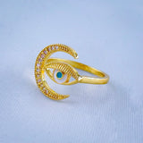 Evil Eye Silver Copper Band Ring Adjustable Free Size For Women
