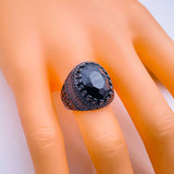 Stylish Daily Party Biker Alloy Crystal Black Round Ring For Men
