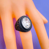 Stylish Daily Party Biker Alloy Crystal White Round Ring For Men