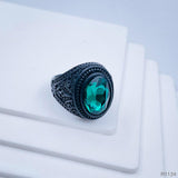 Stylish Daily Party Biker Alloy Crystal Green Round Ring For Men