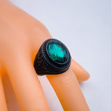 Stylish Daily Party Biker Alloy Crystal Green Round Ring For Men