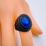 Stylish Daily Party Biker Alloy Crystal Blue Round Ring For Men
