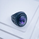 Stylish Daily Party Biker Alloy Round Purple Black Crystal Ring For Men