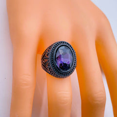 Stylish Daily Party Biker Alloy Round Purple Black Crystal Ring For Men