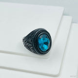 Stylish Daily Party Biker Alloy Crystal Denim Blue Round Ring For Men