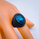 Stylish Daily Party Biker Alloy Crystal Denim Blue Round Ring For Men