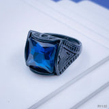 Stylish Daily Party Biker Alloy Square Blue Black Crystal Ring For Men