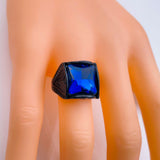Stylish Daily Party Biker Alloy Square Blue Black Crystal Ring For Men