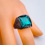 Stylish Daily Party Biker Alloy Crystal Green Square Ring For Men