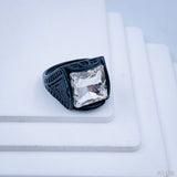 Stylish Daily Party Biker Alloy Crystal White Square Ring For Men