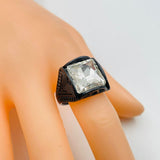 Stylish Daily Party Biker Alloy Crystal White Square Ring For Men