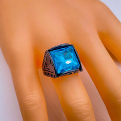 Stylish Daily Party Biker Alloy Square Green Black Crystal Ring For Men