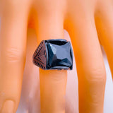 Stylish Daily Party Biker Alloy Square Black Crystal Ring For Men