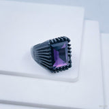 Stylish Daily Party Biker Alloy Crystal Purple Rectangle Ring For Men