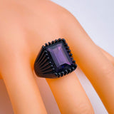 Stylish Daily Party Biker Alloy Crystal Purple Rectangle Ring For Men