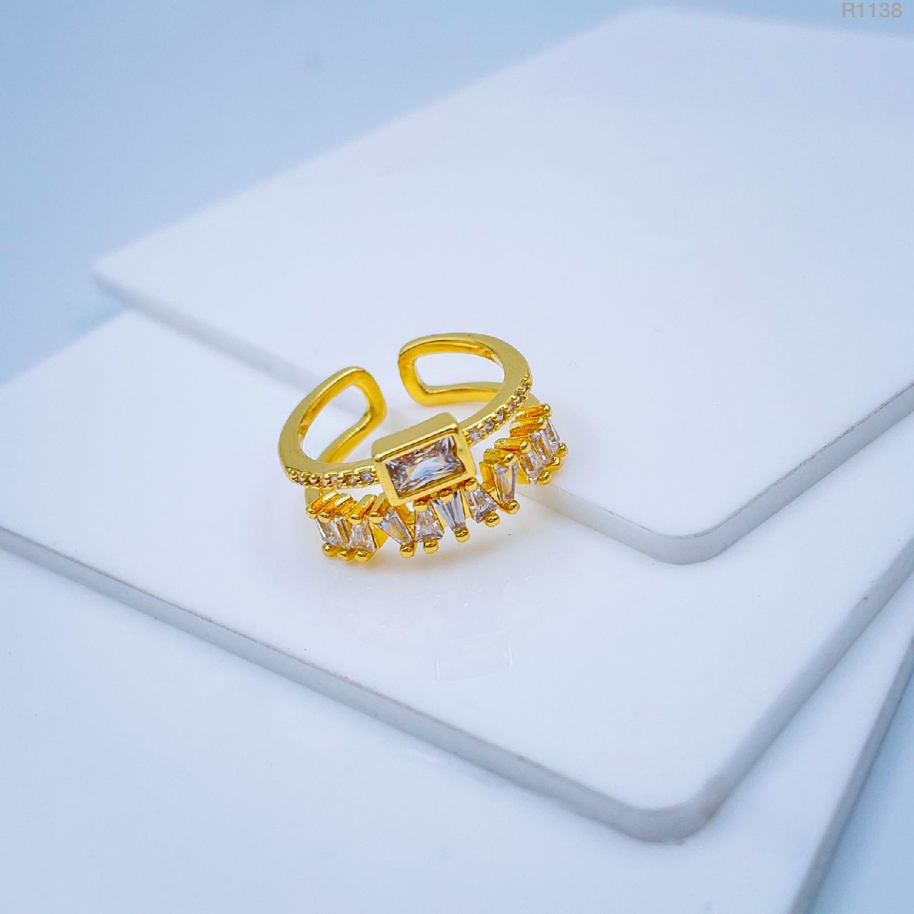 Stylish Baguette American Diamond Gold Ring For Women
