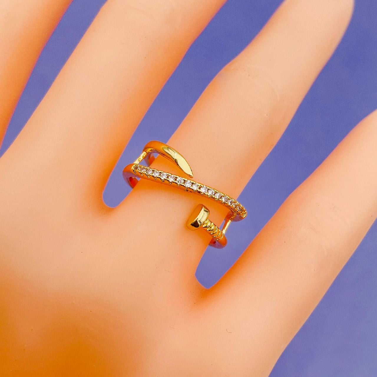 Screw Gold American Diamond Ring For Women