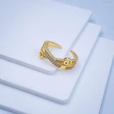 Stylish Gold Cubic Zirconia Free Size Adjustable Band Ring For Women Gold