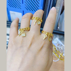 Curb Key Lock Stainless Steel Gold Ring For Women
