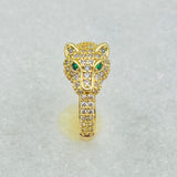 Stainless Steel Cubic Zirconia Panther Gold Green Adjustable Ring For Women