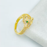 Stainless Steel Cubic Zirconia Panther Gold Green Adjustable Ring For Women