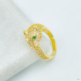 Stainless Steel Cubic Zirconia Panther Gold Green Adjustable Ring For Women