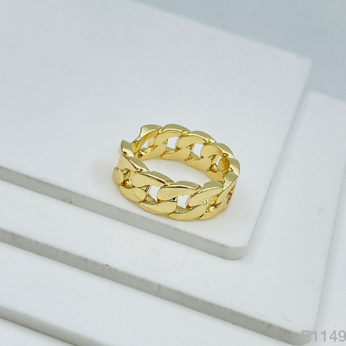 Copper Gold Curb Adjustable Band Ring For Women