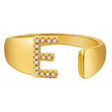 Initial Alphabets Letter American Diamond Gold Adjustable Band Ring For Women