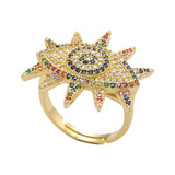 Eyelashes Evil Eye Copper Cubic Zirconia Gold Free Size Adjustable Ring For Women