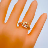 Gold Cubic Zirconia Sun Copper Free Size Adjustable Band Ring For Women